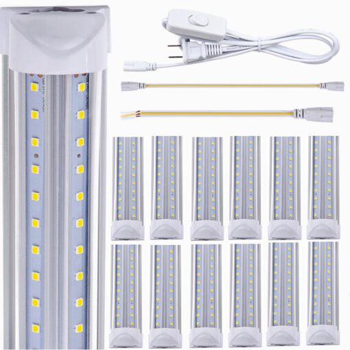 douyidou (12-Pack) 8ft LED Shop Light Fixture, 100W 15000LM 6000K, Cold White, V Shape, Clear Cover, Hight Output, Linkable Shop Lights, T8 LED Tube Lights for Garage 8 Foot with Plug