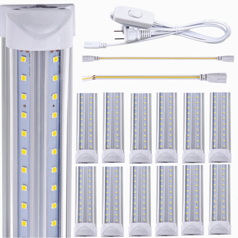 douyidou (12-Pack) 8ft LED Shop Light Fixture, 100W 15000LM 6000K, Cold White, V Shape, Clear Cover, Hight Output, Linkable Shop Lights, T8 LED Tube Lights for Garage 8 Foot with Plug