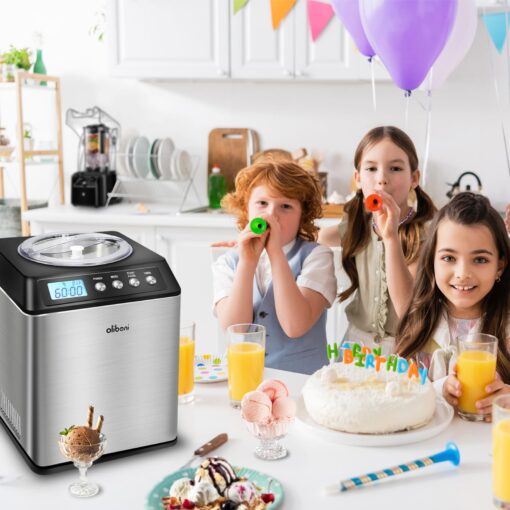 2.6 Qt Ice Cream Maker with Compressor, LCD Digital Display & Timer, No Pre-freezing, Countertop Gelato Makers, Automatic Ice Cream Machine for Homemade Use, Stainless Steel, 10-year Repair Service - Image 2