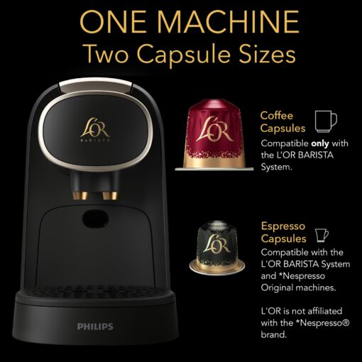 L'OR Barista System Coffee and Espresso Machine Combo by Philips, Premium Champagne Metallic Accents, Matte Black - Image 7