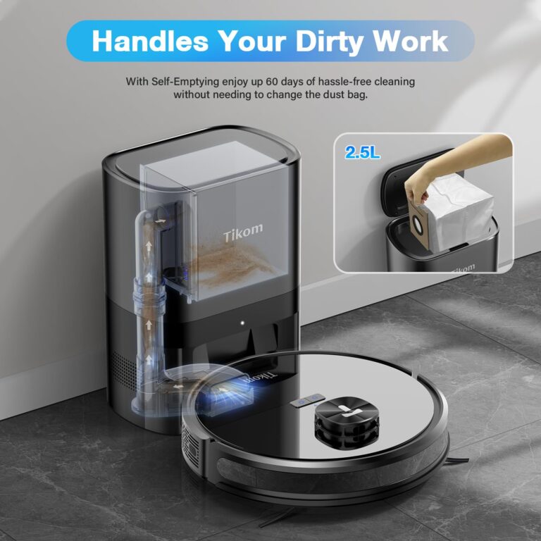 Tikom Robot Vacuum and Mop Combo L9000 Plus, Self-Emptying, 60-Day Capacity, LiDAR Navigation, Home Mapping, 4000Pa,150Min Max, Schedule, Wi-Fi/App, Robotic Vacuum Cleaner for Pet, Hard Floors, Carpet - Image 9