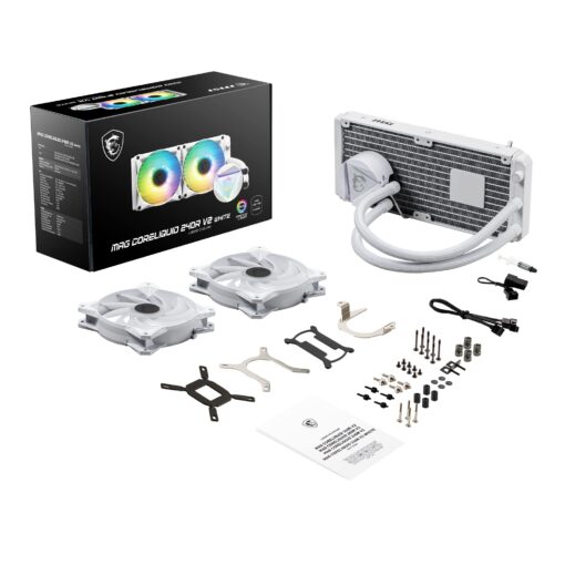 MAG CoreLiquid 240R V2 White - AIO ARGB CPU Liquid Cooler - Rotating Cap Design - LGA 1700 Ready - 240mm Radiator - Dual 120mm ARGB PWM Fans - Image 3