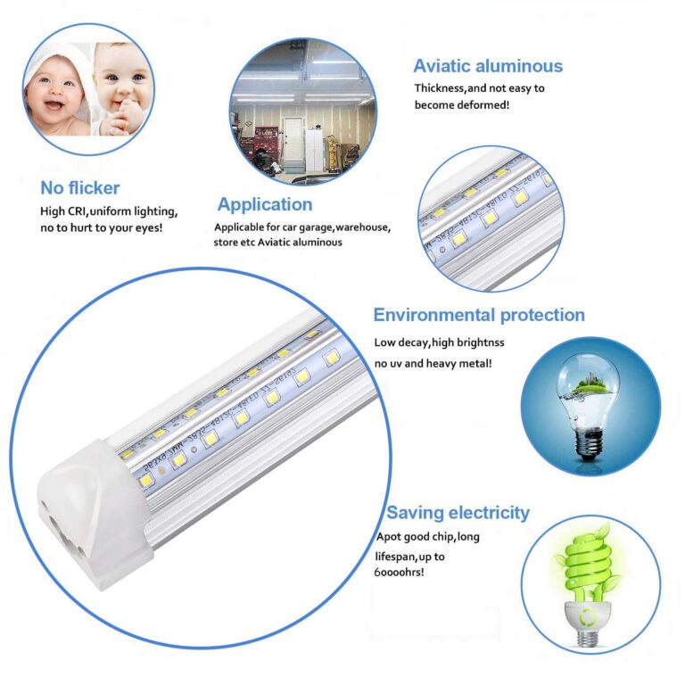 Henwsi 8FT LED Shop Light Fixture, White 10 Pack T8 Integrated Tube Lights, 72W 9500LM 6500K High Output Clear Cover, V Shape 270 Degree Lighting for Garage Warehouse, Upgraded Lights Plug and Play - Image 4