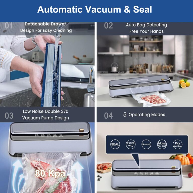 LOKORI 5-in-1 Food Vacuum Sealer Machine, 85Kpa Compact Vacuum Sealer with Precut Bags and Cutter,Automatic Food Saver Sealer for Dry/Moist Food Storage - Image 4