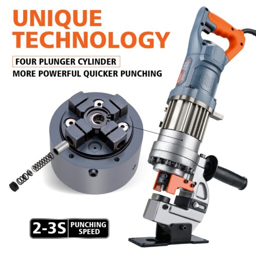 CENTALL 1300W Electric Hydraulic Hole Puncher Φ1/4"-4/5" Hydraulic Punching Machine Punching Tool with 5 Dies for Iron Copper Aluminum Plate Angle Steel PM20 (Orange+Grey) - Image 5