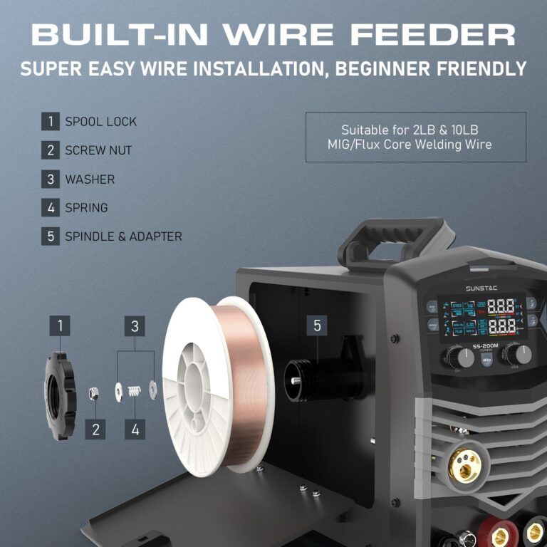 Sunstac MIG Welder, 200A 110V/220V MIG/Flux Core/Spool Gun/Lift TIG/Stick 5 in 1 Aluminum MIG Welding Machine, IGBT Inverter Synergic Control, Digital Screen Display, Over Loading Protection - Image 5