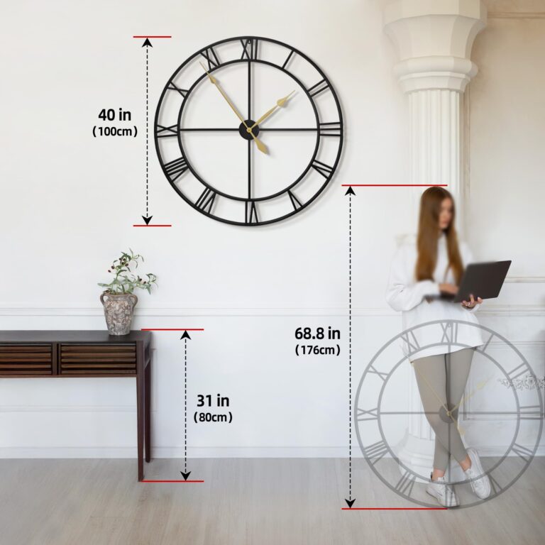LEIKE 40 Inch Extra Large Modern Wall Clock, Oversize Rustic Round Nearly Silent Battery Operated, Black Metal Roman Numerals Wall Clocks for Living Room, Bedroom, Entrance Home Decor - Image 5