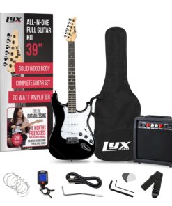 LyxPro Electric Guitar 39" inch Complete Beginner Starter kit Full Size with 20w Amp, Package Includes All Accessories, Digital Tuner, Strings, Picks, Tremolo Bar, Shoulder Strap, and Case Bag - Black