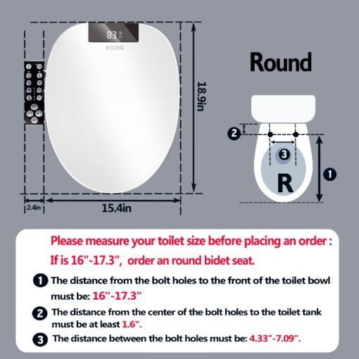 XCQQ Bidet Toilet Seat Round, Unlimited Warm Water, Heated Toilet Seat, Warm Air Dryer, Rear and Feminine Washing, Soft Closed Toilet Lid, Night Light, Smart Toilet Seat with Bidet Requires Outlet - Image 5