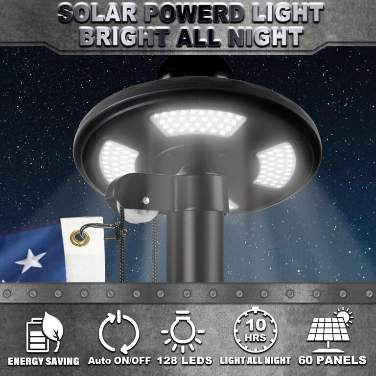 Heavy Duty Flag Pole Kit with Solar Light, 25 FT 12 Gauge Aluminum in Ground Flagpole with 128 LEDs Solar Powered Set for House Outside, with Embroidered American Flag, Residential Commercial, Black - Image 6