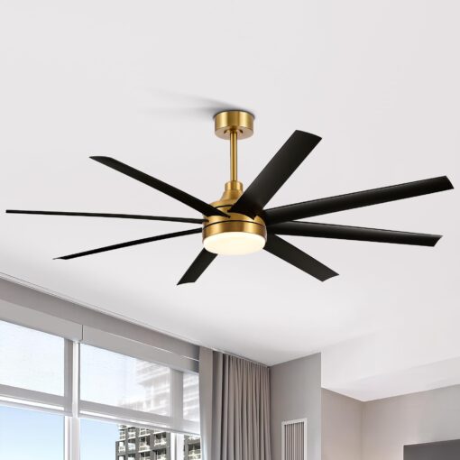 65 Inch Ceiling Fan with Light and Remote, 8-Blade, Reversible DC Motor, 6-Speed, Timer, Industrial Ceiling Fans with Led Light Chandelier for Bedroom Office (Gold & Black) - Image 9