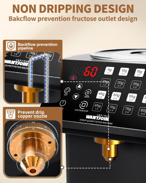 WantJoin Automatic Fructose Dispenser for Commercial, Stainless Steel Syrup Dispenser for Bubble Tea Equipment, Fructose Quantitative Machine with Measuring Cup, 8.45QT, Black - Image 5