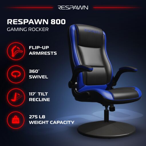 RESPAWN 800 Gaming Chair Floor, Swivel Rocker Gaming Chair, High Back Ergonomic Floor Gaming Chair for Kids and Adults, Gaming Recliner, Floor Rocker Chair with Armrests - Blue - Image 6