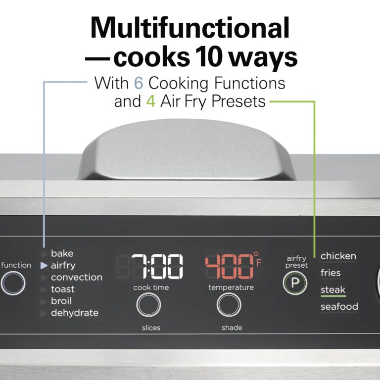 Hamilton Beach Digital Air Fryer Toaster Oven Combo, 10 Ways to Cook, 4 Preset Functions, Stay On & 1800 Watts, LED Capacitive-Touch Controls, 2 Rack Positions, Fits 12” Pizza, Black & Stainless Steel - Image 6