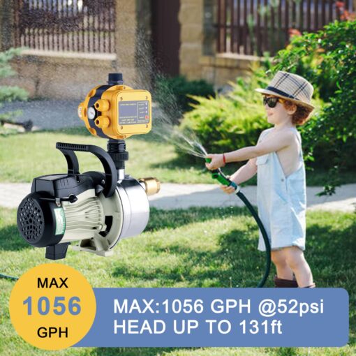 TDRSUPER 3/4 HP Shallow Well Pump with Smart Controller, 1056GPH, 110V, Stainless Steel Irrigation pump, Automatic Water Pressure Booster Pump for Home, Garden, Lawn, Sprinkler - Image 7
