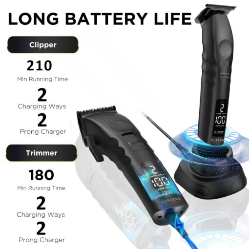 Supreme Trimmer 2-in-1 2Spee Beard Trimmer & Hair Clipper Combo | Removable Blades, 2 Speeds, LCD Display | Cordless Professional Barber Tools - Easy Color Coded Clipper Guide Combs | STB280 (Black) - Image 7