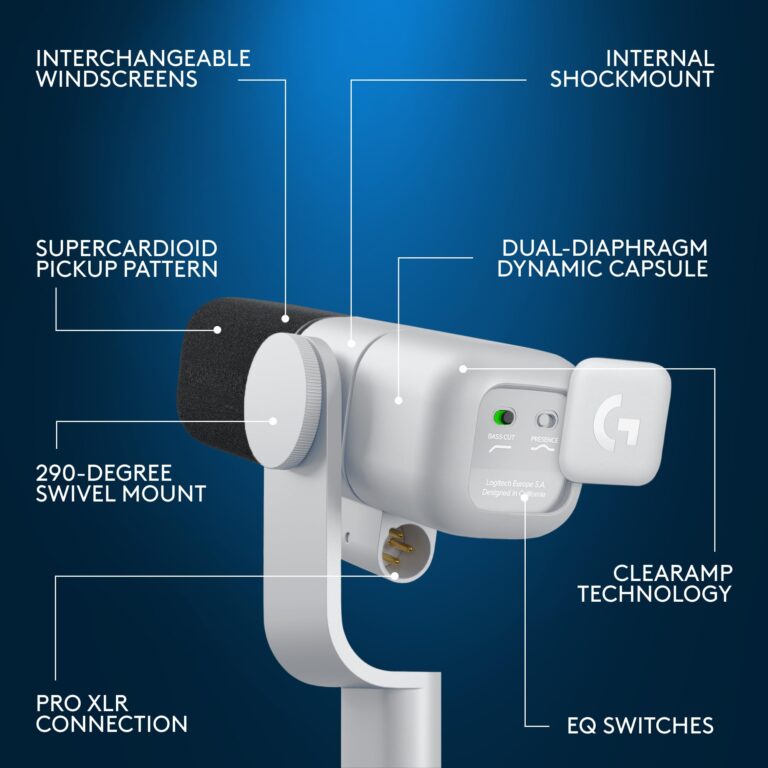 Logitech G Yeti Studio Active Dynamic XLR Broadcast Microphone for Gaming, ClearAmp Active Preamp, Dual-Diaphragm Capsule, Internal Shockmount - Off White - Image 2