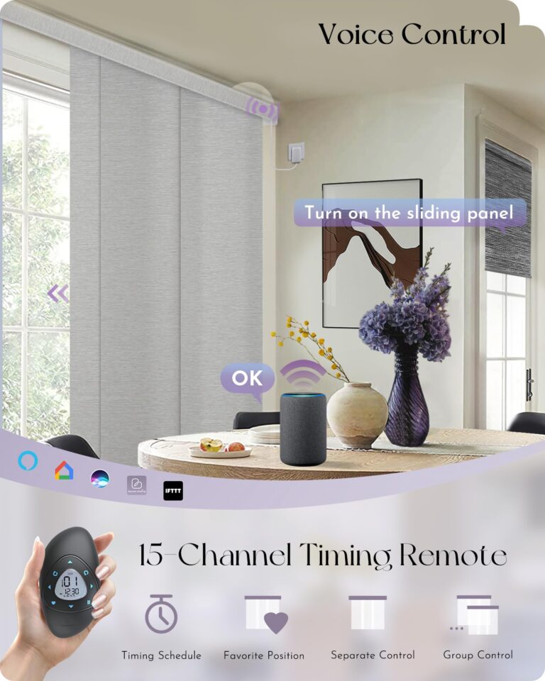 Graywind Motorized Sliding Panel Blinds Light Filtering Compatible with Alexa Google Smart Custom Panel Track Blinds Remote Control for Patio Sliding Door (Dimout Jacquard Grey) - Image 6