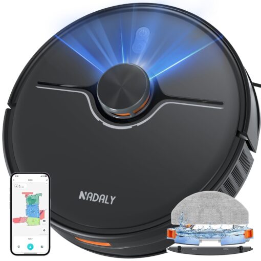 NADALY D200 Robot Vacuum and Mop Combo, Lidar Navigation Robot Vacuum Cleaner, 6000Pa Suction, 200Mins Runtime, Wi-Fi/App/Alexa Control, Self-Recharging Robotic Vacuum for Carpet Pet Hair Hard Floor