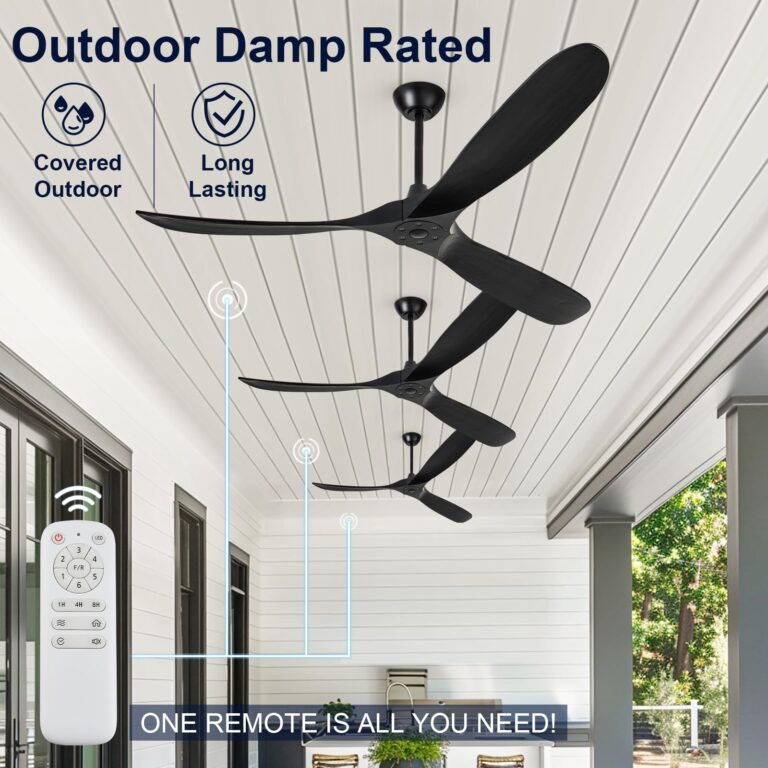 ZIMOFLL 72 inch Ceiling Fans Without Lights, Large Ceiling Fan no Light, Wet Rated Black Outdoor Ceiling Fans for Patios Outside Porch, High CFM speed DC Motor, 3 Blade Wood Ceiling Fan with Remote - Image 7