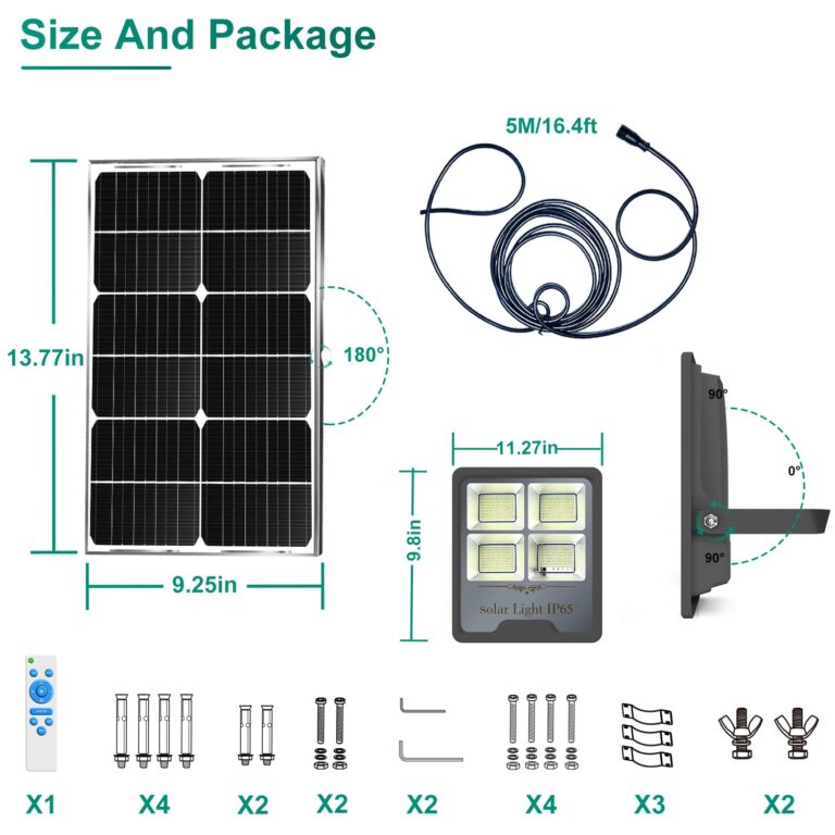Gebosun Black 2-Pack 300W LED Solar Flood Light, Remote Controlled, Dusk to Dawn, 30,000Lumen, 6000K, IP65 Waterproof for Shed Backyard Garden - Image 3