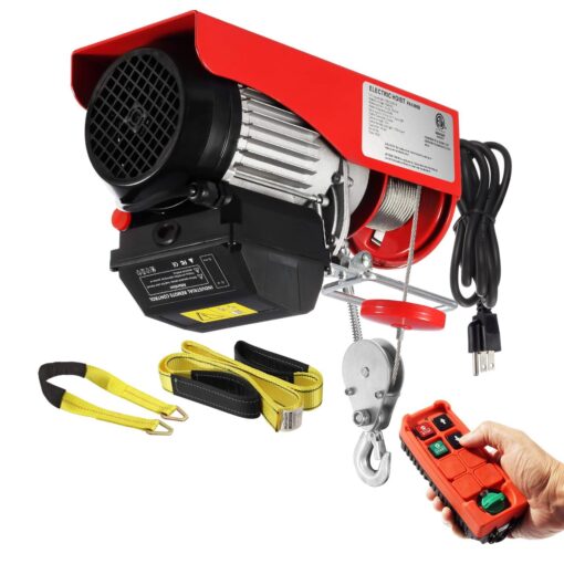 Partsam Electric Hoists 1320lbs Automatic Lift Cable Hoist with Wireless Remote Control 110V Overhead Crane Garage Ceiling Pulley Winch w Towing Strap Sling, Electric Wire Rope Hoist,38ft Lift Height