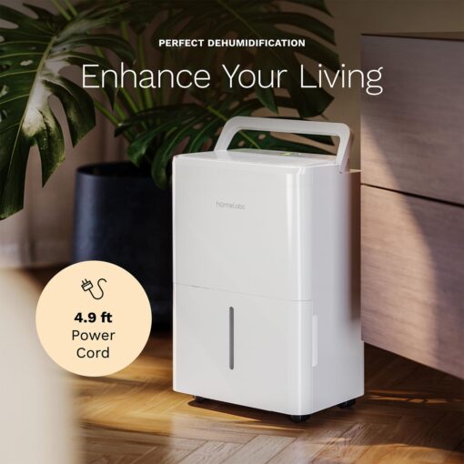 hOmeLabs 1,000 Sq. Ft Portable Wi-Fi Dehumidifier – 8 Pint, Ultra Quiet & Compact for Home, Bedroom, Bathroom & Office – Smart Humidity Control with Drain Hose Included - Image 3