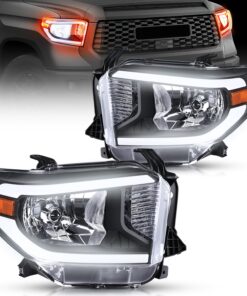 Nilight LED DRL Headlight Assembly Compatible with 2014 2015 2016 2017 2018 2019 2020 2021 Toyota Tundra Clean Lens Black Housing Amber Reflector Clear Lens Headlamps Replacement