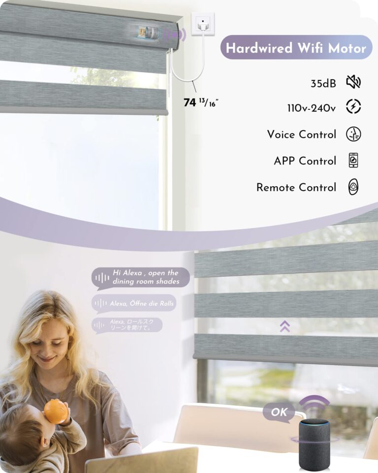 Graywind Motorized Zebra Blinds Compatible with Alexa Google WiFi Hardwired Smart Horizontal Window Blind Remote Control Light Filtering Electric Window Shades, Customized Size (Grey) - Image 6
