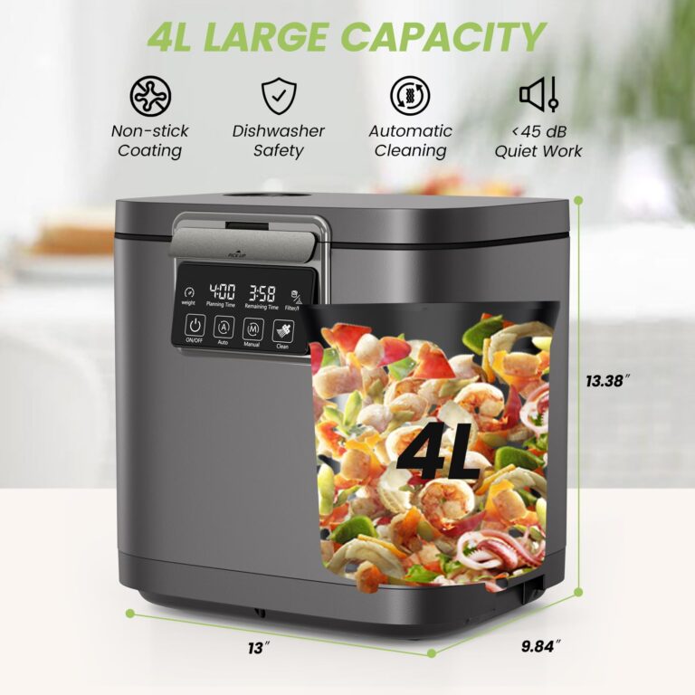 Electric Kitchen Composter, 4L Large Capacity Smart Indoor Compost Bin with Timer Display, 2 Detachable Carbon Filter, Compost Machine Odorless for Countertop, Turn Waste into Natural Fertilizer,Grey - Image 3