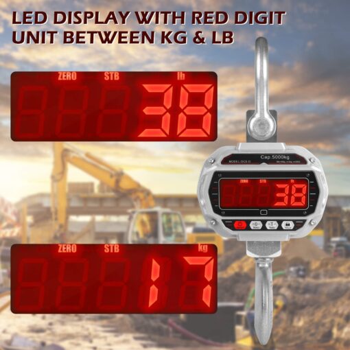 Hyindoor 5000kg/11000lbs Crane Scale 5Ton Digital Hanging Scale Heavy Duty Industrial Electronic Scale with Hook - Image 3
