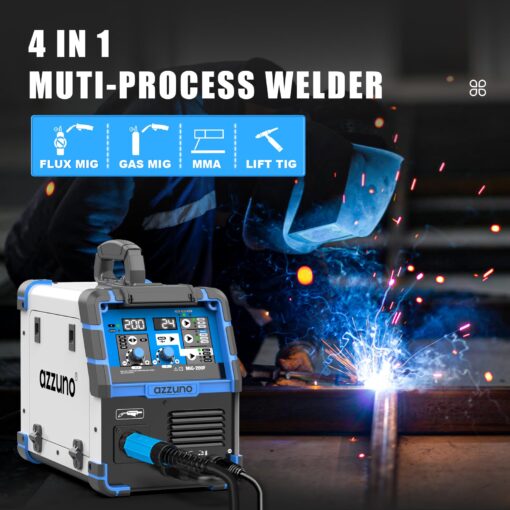 AZZUNO 200A MIG Welder,110V/220V Dual Voltage multiprocess welder,Gas Gasless MIG Welding Machine,4 in 1 Flux MIG/Solid Wire/Lift TIG/Stick ARC Welder (Grey) - Image 8