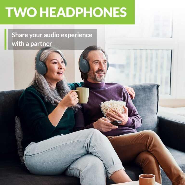 Avantree Duet - Dual Wireless Headphones for TV Watching with Transmitter/Charging Stand 2-in-1, Clear Dialogue Mode & Volume Boost for Seniors, Scalable to 100 Headphones - Blue - Image 7