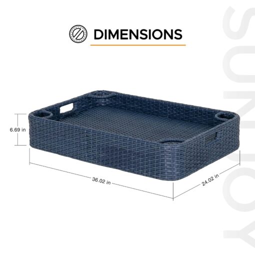 Sunjoy Wicker Floating Tray 36x24 in. Aluminum Frame Pool Tray - Swimming Floating Serving Tray for Drinks, Snacks, and Essentials - Fits Most Pool Sizes - Perfect for Pool Parties and Relaxing, Navy - Image 3