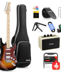 Donner Electric Guitar, DST-152S 39" Electric Guitar Kit HSS Pickup Coil Split, Guitar Starter Pack for Adult Beginners with Amp, Bag, Accessories, Sunburst