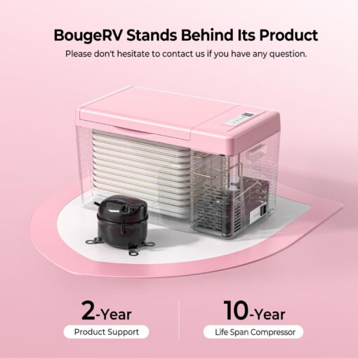 BougeRV Pink 23Quart Portable Refrigerator, 12 Volt Fridge 22L, Portable Freezer Compressor Cooler 12/24V DC 110~240 Volt AC for Truck Van RV Camper -7℉~50℉ - Image 2