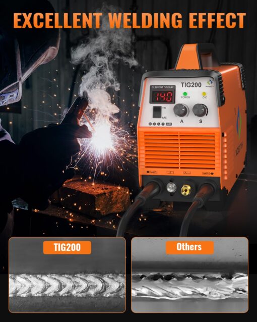 HITBOX TIG Welder, 200A 2 in 1 HF TIG/Stick Welder, 110v/220v Dual Voltage TIG Welding Machine IGBT Digital Inverter Welder with Post Gas Function(TIG200) - Image 4