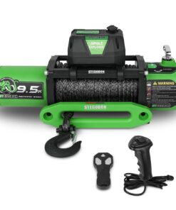 STEGODON Winch 9500lb Electric Winch 12V Winch with Synthetic Rope Car Trailer Winch with Green Hawse Fairlead Wireless Remote and Wired Handle for Truck SUV Jeep