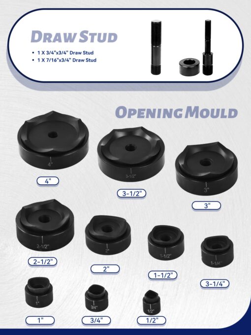 AMZCNC Hydraulic Knockout Punch Electrical Conduit Hole Cutter Set KO Tool Kit 1/2 to 4 inch (15T(1/2"-4")) - Image 6
