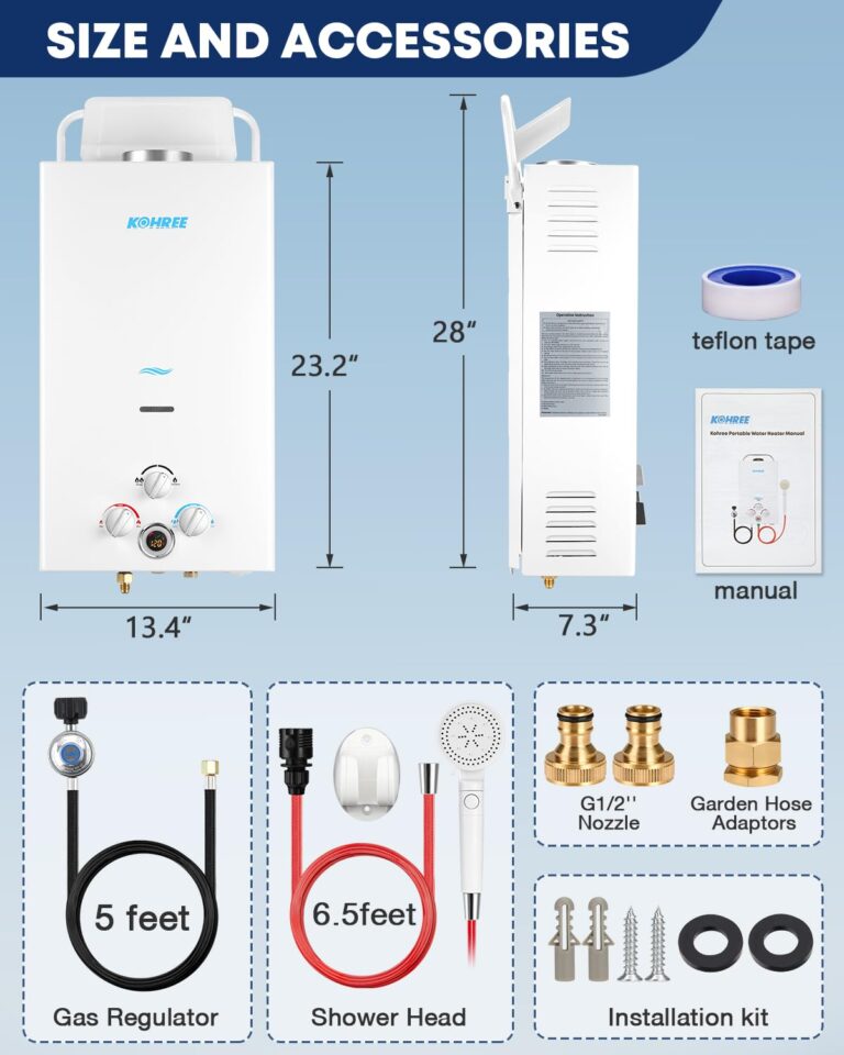 Kohree Tankless Water Heater Propane, 10L 2.64 GPM Portable Tankless Water Heater with Handle, On Demand Instant Hot Water Heater with Overheating Protection, for RV Camping, Pool, Barn & Cabin, White - Image 3