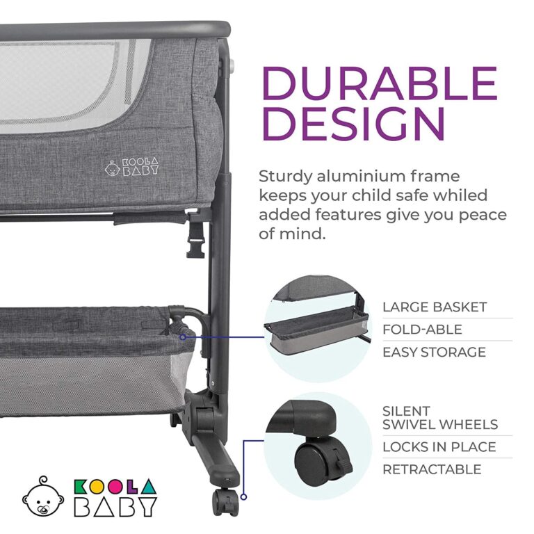 KoolerThings Baby Bassinet, Bedside Sleeper for Baby, Easy Folding Portable Crib with Storage Basket for Newborn, Bedside Bassinet, Comfy Mattress/Travel Bag Included (Bassinet) (Grey) - Image 5