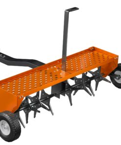 PPOLB 48" Tow Behind Lawn Plug Aerator with Universal Hich, Orange Painted Galvanized Steel with Tray and Inflatable Wheels for Garden, Farm and Lawn Plug Aerators