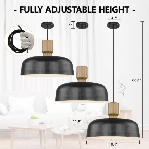 Darkaway Large Industrial Pendant Light Fixtures with Hammered Metal Shade, 2Pack Black 18.1inch Oversized Pendant Lighting for Kitchen Island Hanging Lamp Adjustable Height - Image 8