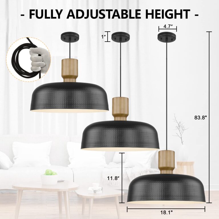 Darkaway Large Industrial Pendant Light Fixtures with Hammered Metal Shade, 2Pack Black 18.1inch Oversized Pendant Lighting for Kitchen Island Hanging Lamp Adjustable Height - Image 8