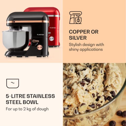 KLARSTEIN Bella Elegance Electric Stand Mixer, Grinder, Meat Mixer, Food Mixer, Dough blender, Beater, 1.3-gallon Stainless Steel Bowl, Easy Cleaning, 650W, 6 Speed Levels - Image 5