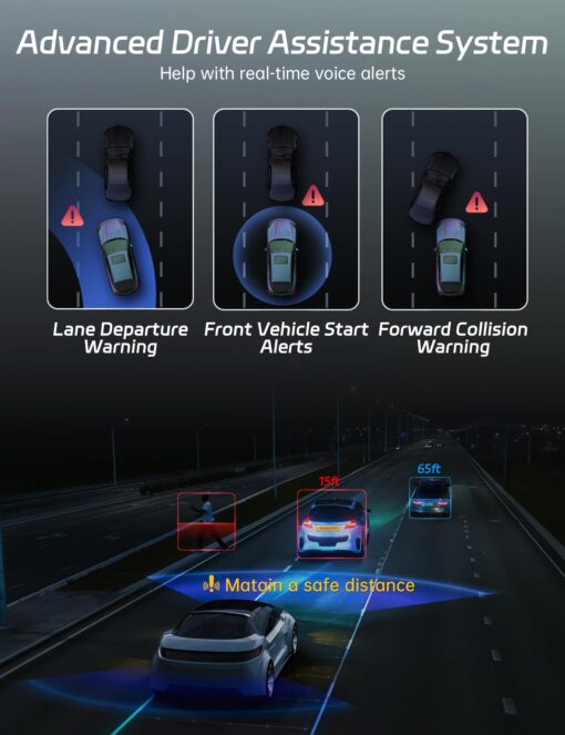 Pelsee P12 Pro Max 4K+2.5K Rear View Mirror Camera, 12" Mirror Dash Cam with 5G WiFi, Dash Cam Front and Rear with Starvis Night Vision, Smart Driving System ADAS, Included 64GB Card, Voice Control - Image 5