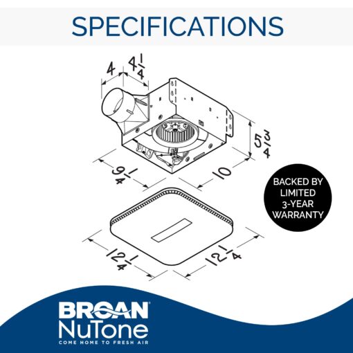 Broan-NuTone AE110LK Ventilation Fan with LED CleanCover and Roomside Installation, ENERGY STAR Certified, 110 CFM, 1.0 Sones, White - Image 7