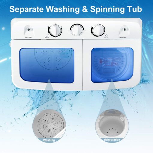 Giantex GT24267-PE 20lbs Spinner Combo, 12lbs 8lbs Spinning, Compact Twin Tub Mini Washer for Apartment RV Dorms, Blue & White Portable Washing Machine - Image 8