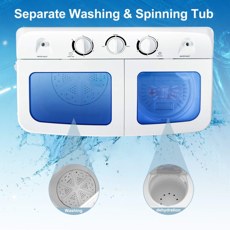Giantex GT24267-PE 20lbs Spinner Combo, 12lbs 8lbs Spinning, Compact Twin Tub Mini Washer for Apartment RV Dorms, Blue & White Portable Washing Machine - Image 8