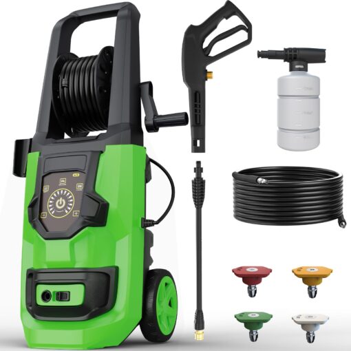 Pressure Washer, 5000PSI 3.2GPM Adjustable Touch Screen with 55FT Total Length Power Washer Electric Powered 4 Nozzles for Driveways Furniture or Cars 2000W